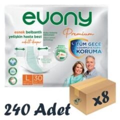 Evony Premium Esnek Bel Bantlı Yetişkin Hasta Bezi Large 30’lu 8 Paket 240 Adet