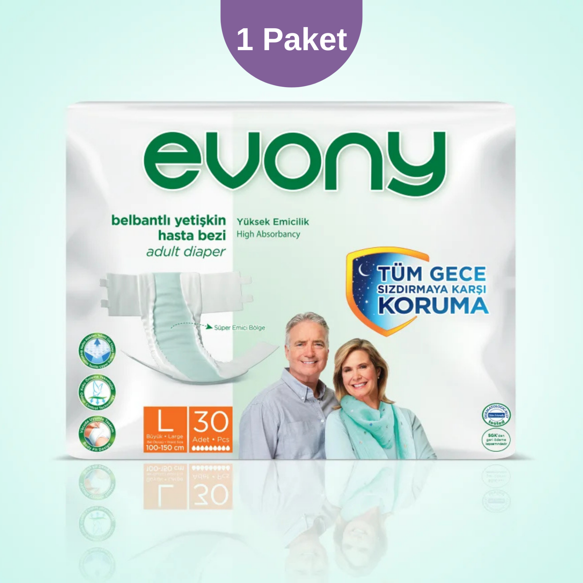 Evony Belbantlı Yetişkin Hasta Bezi L Beden 30’lu | Yüksek Emicilik, Tam Koruma