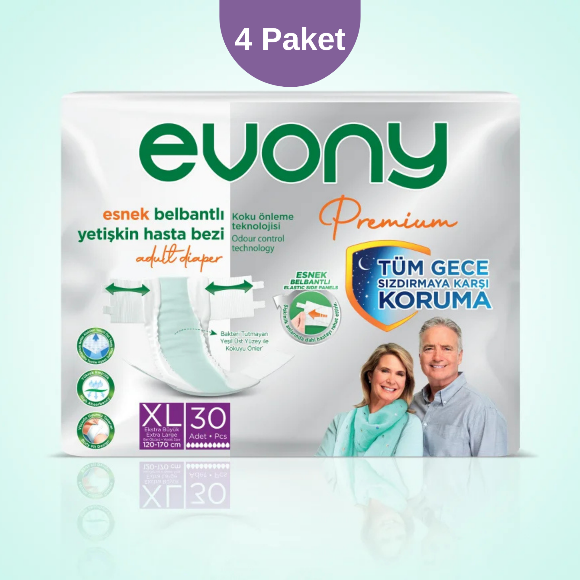 Evony Premium XLarge Hasta Bezi 4 Paket 4x30 120 Adet