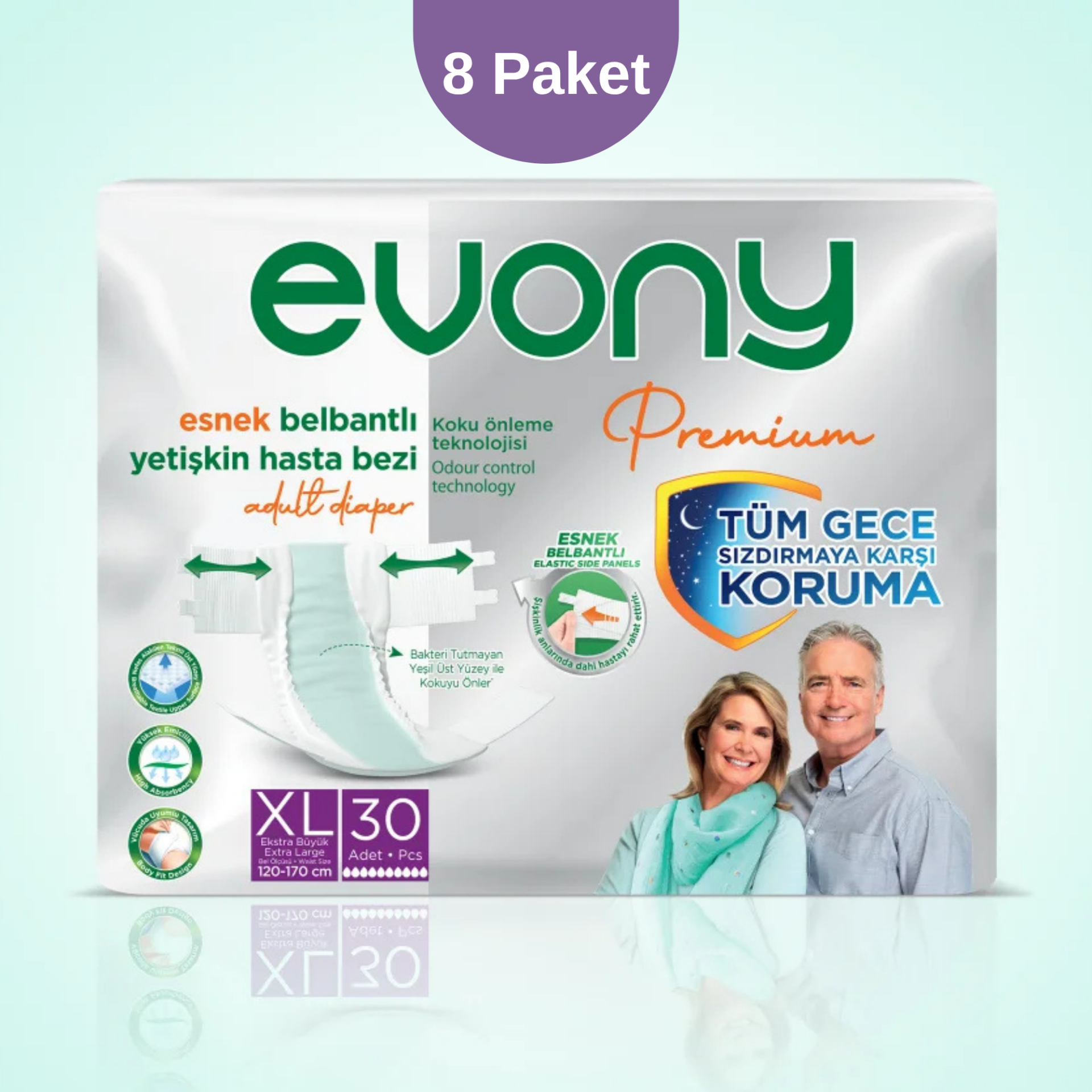 Evony Premium XLarge Hasta Bezi 8 Paket 8x30 240 Adet
